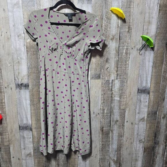 MARC BY MARC JACOBS Silk V Neck Polka Dot Gathered Dress Midi - Picture 2 of 5